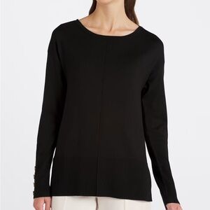 LETY & ME - Hilarie Button Detail Tunic Sweater. Black. Size XXL